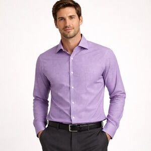 Jack Stone by Thomas Dean Size L Purple Micro Check Dress Shirt Cotton Button Up